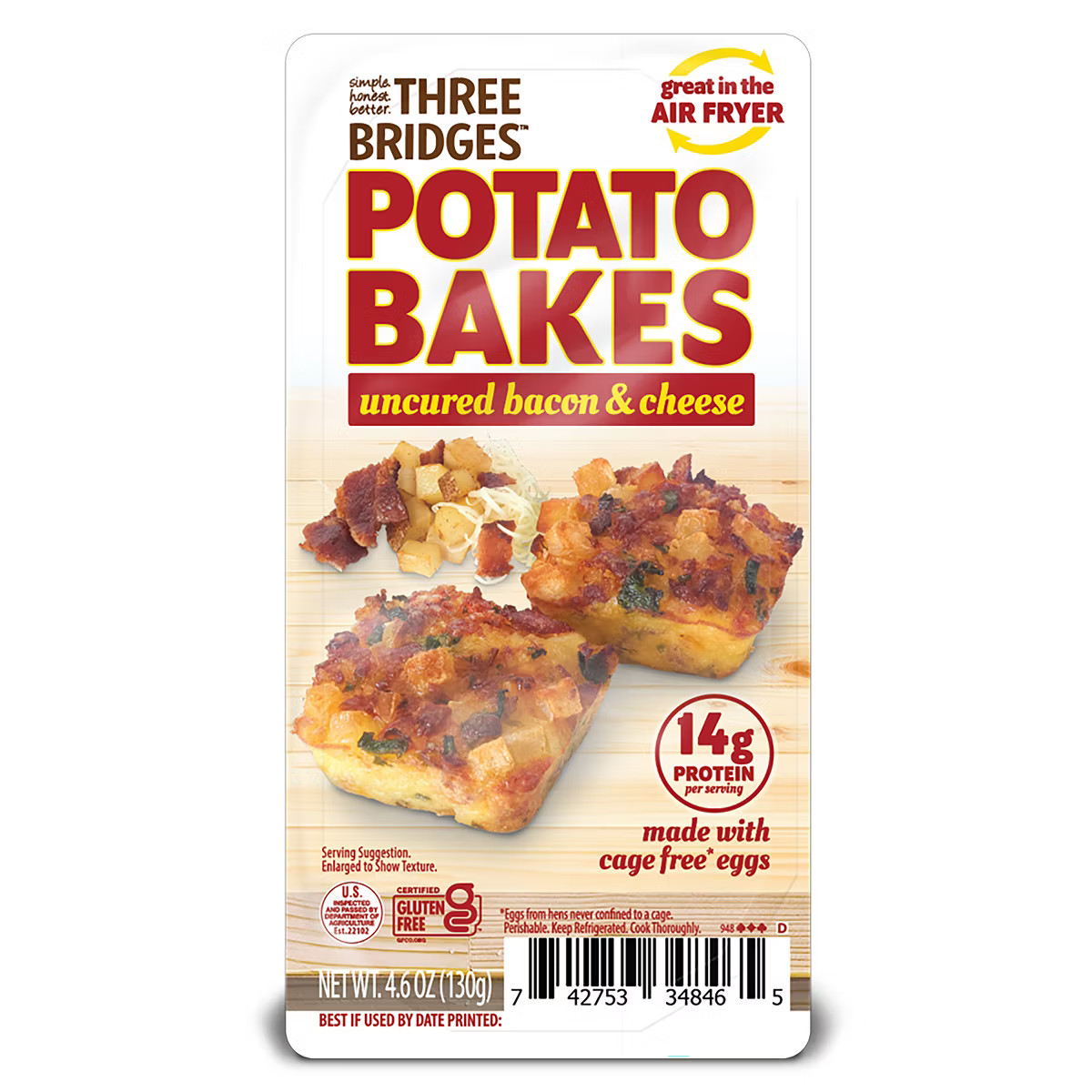Three Bridges Uncured Bacon Potato Bakes - 4.6oz | Target