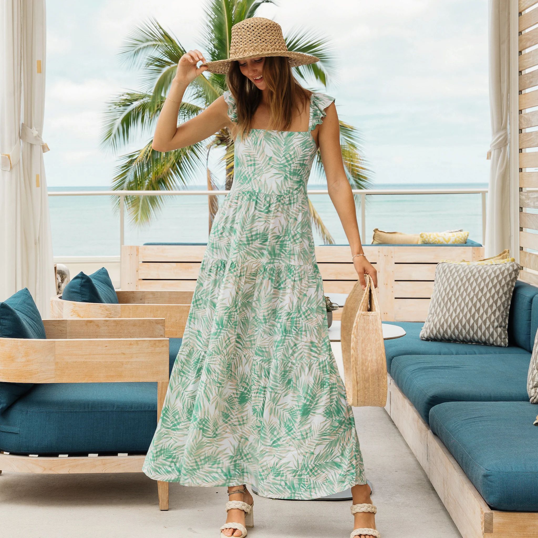 The Breezy Tropics - Resort Dress with Ruffle Straps | Kenny Flowers