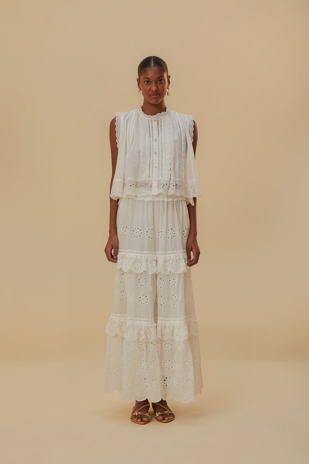 Off-White Sleeveless Organic Cotton Blouse | FarmRio (US)