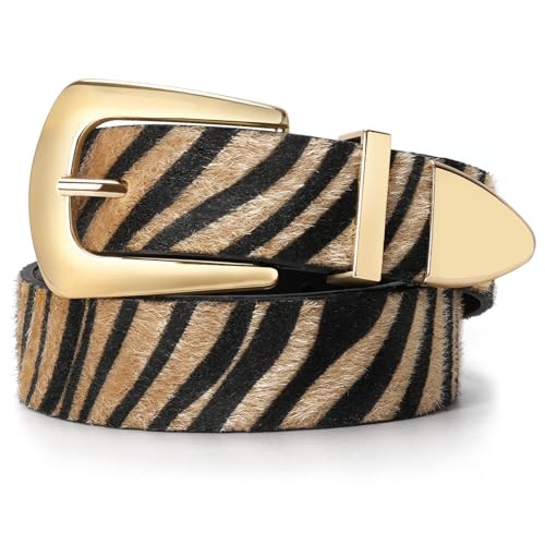 SUOSDEY Women's Leather Belts for Jeans Pants, Vintage Western Belt with Gold/Silver Buckle leopard | Amazon (US)