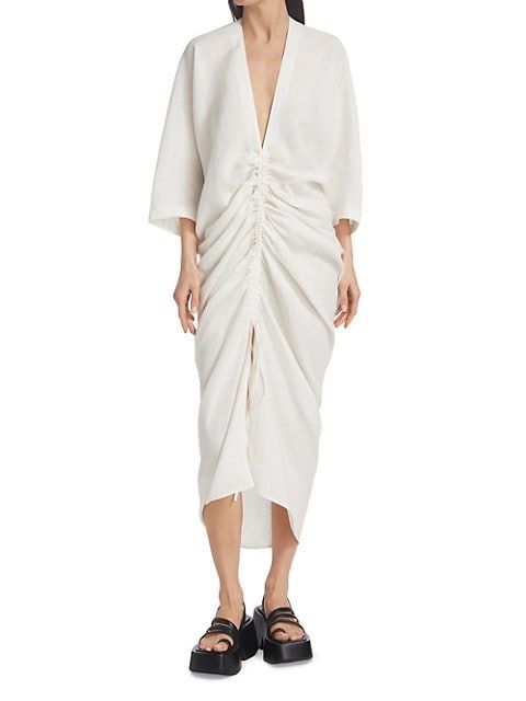 Piece of White Rafaella Ruched Linen Maxi Dress | Saks Fifth Avenue