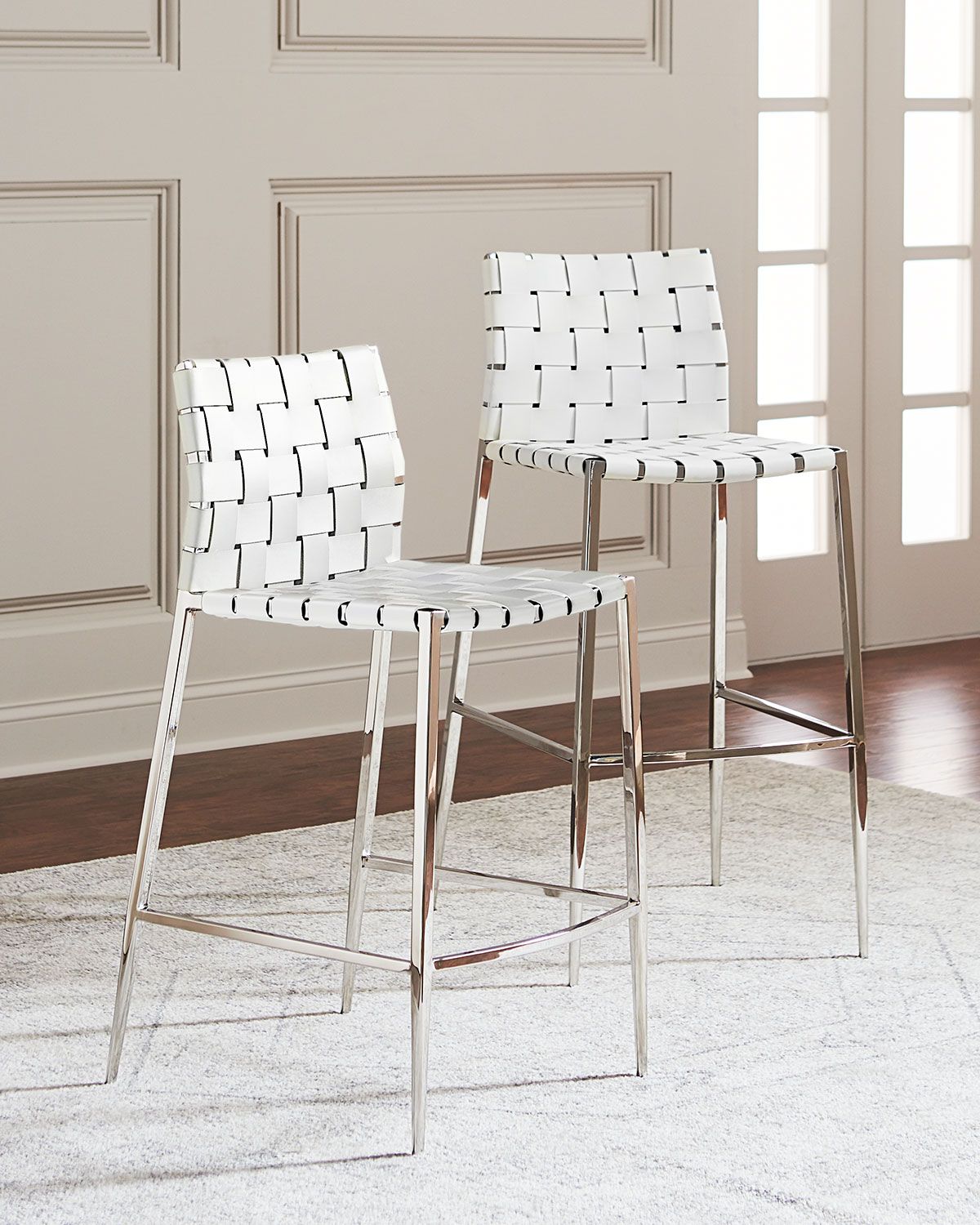Interlude Home Kennedy Woven Leather Bar Stool, White and Matching Items & Matching Items | Neima... | Neiman Marcus