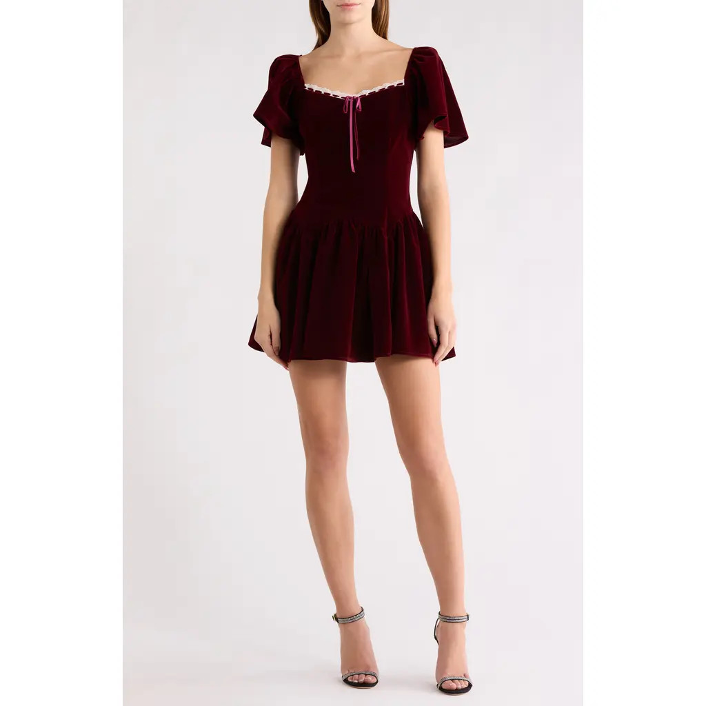 All in Favor Flutter Sleeve Minidress in Wine at Nordstrom Rack, Size Large | Nordstrom Rack