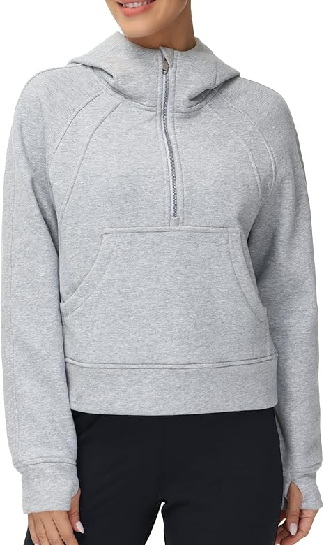Women’s Hoodies Half Zip Long Sleeve Fleece Crop Pullover Sweatshirts with Pockets Thumb Hole | Amazon (US)