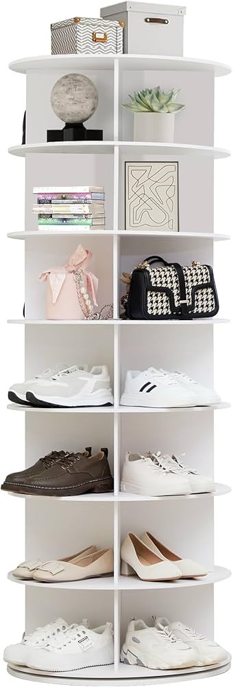 7 Tier Rotating Shoe Rack Tower 360, Circular Shoe rack Rotating, Spinning Bookshelf,Handbag/Vert... | Amazon (US)