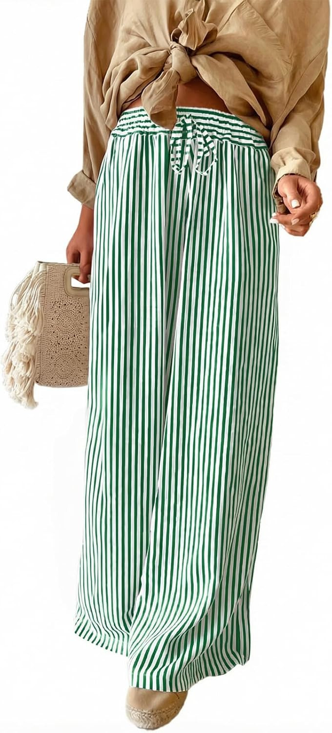 Acelitt Women Drawstring Elastic Waist Wide Leg Pants with Pockets, S-XXL | Amazon (US)