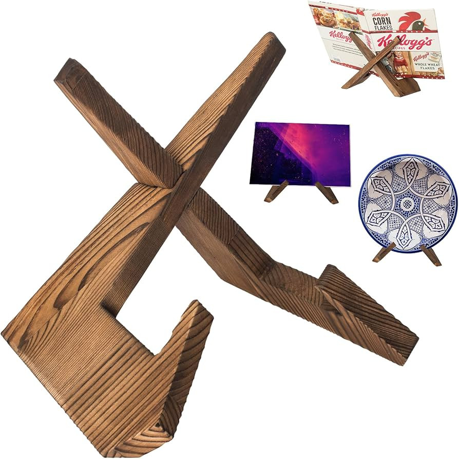 Cookbook Stand for Kitchen, Wooden Cookbook Holder, Recipe Book Holder for Kitchen Counter, Rusti... | Amazon (US)