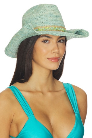 Skyler Crochet Raffia Cowboy Hat in Mist | Revolve Clothing (Global)