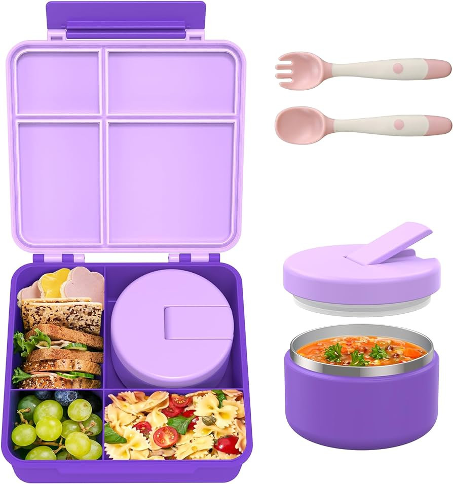 Bento Lunch Box with 8oz Soup Thermo, Leak-Proof Lunch Containers with 4 Compartment, Thermo Hot ... | Amazon (US)