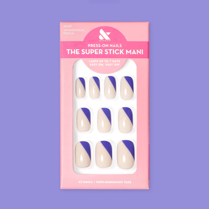 Asymmetrical French | Short | Squoval - Tab Press-On | Olive & June