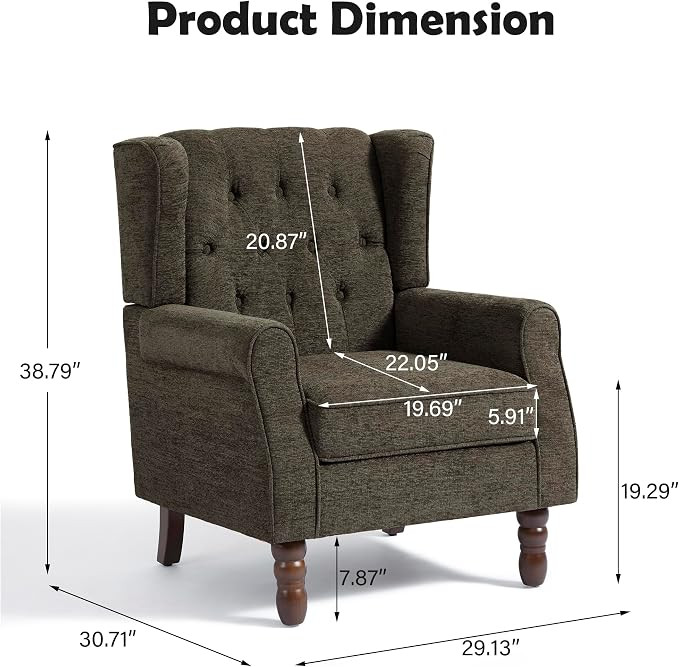 High Back Floral Accent Chair - Retro Wingback Upholstered Armchair with Nailhead Trim, Solid Woo... | Amazon (US)