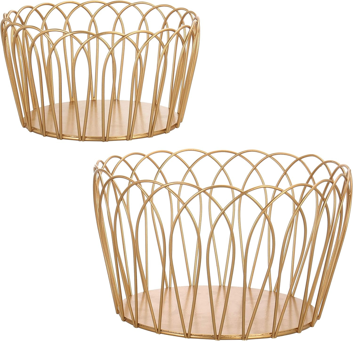 MyGift Gold-Tone Nesting Round Metal Storage Bowls, 10-Inch Large Fruit Basket and 7.5 Inch Small... | Amazon (US)