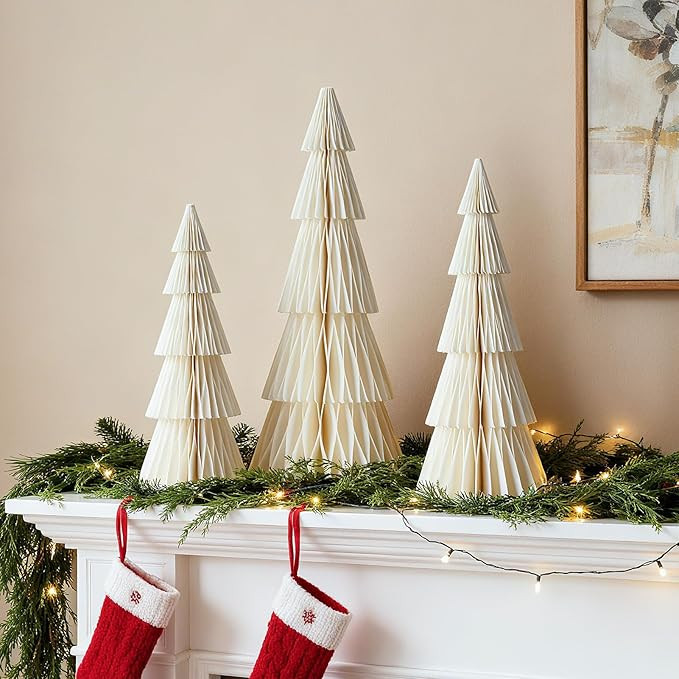 White Paper Christmas Tree, 3 Pcs Tabletop Christmas Decorations with Magnetic Closure, 8" 10" 12... | Amazon (US)
