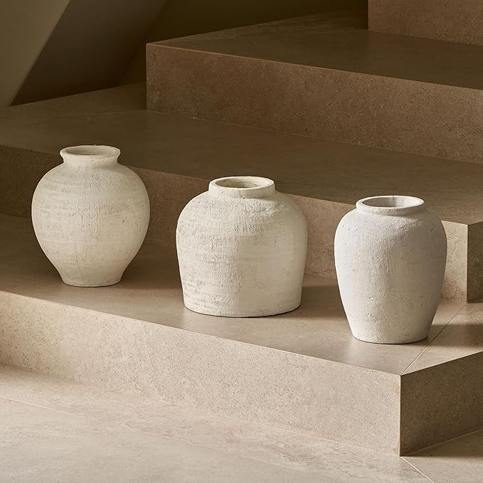 LB2 Large White Ceramic Vase, 11.8" Tall Zen Style Rustic vase, Terra Cotta Pitcher Vase, Distres... | Amazon (US)