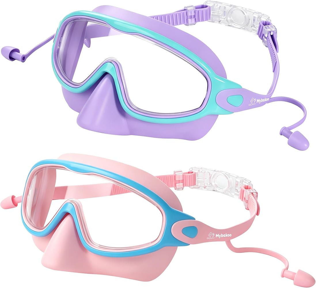 2 Pack Kids Swim Goggles with Nose Cover, Wide View Anti-Fog UV Protection Swimming Mask for Boys... | Amazon (US)