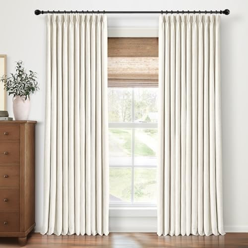 Pinch Pleated Curtains Blackout, Linen Blackout Curtains 96 inches Long for Bedroom, Thermal Insu... | Amazon (US)