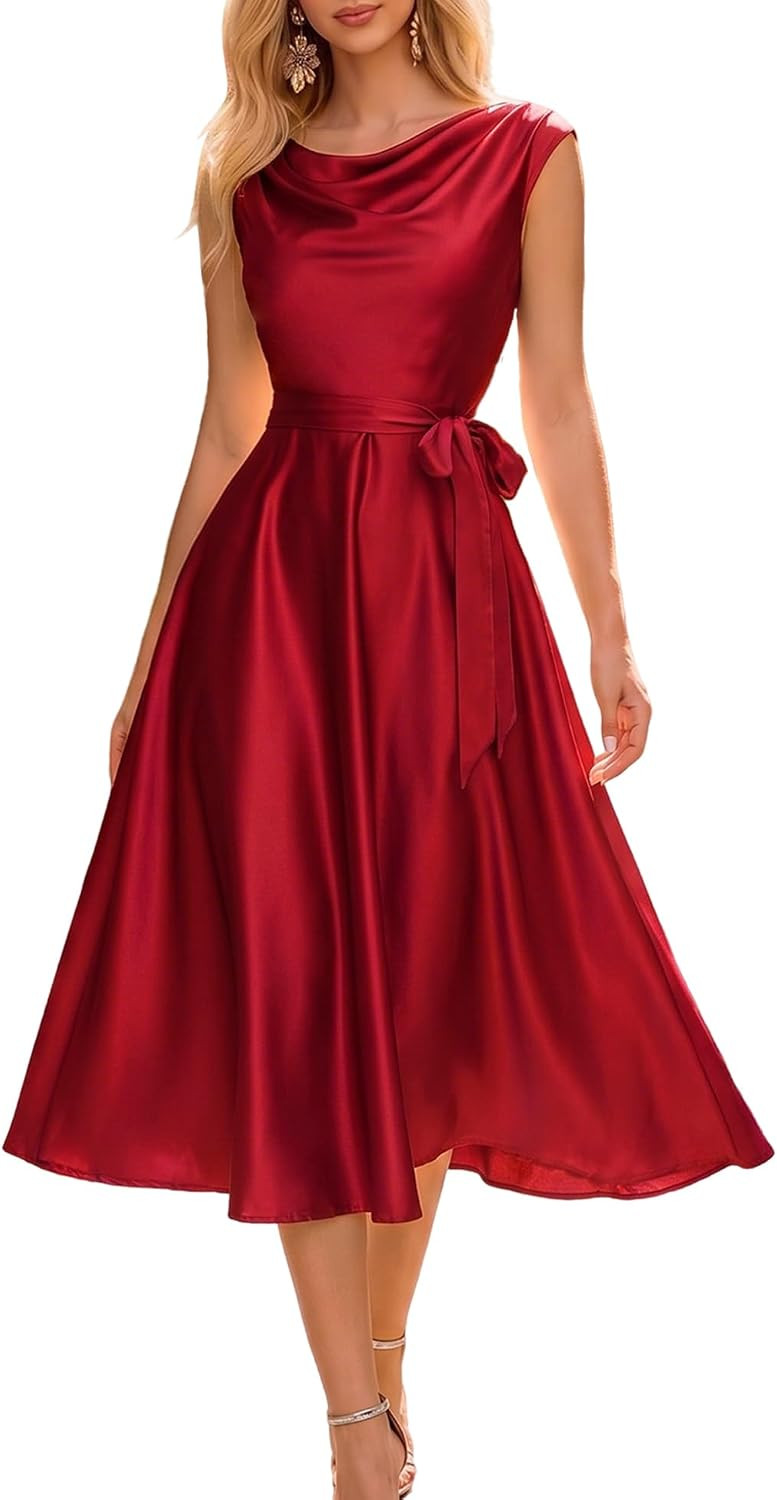 Women A Line Satin Cocktail Bridesmaid Dress Formal Evening Gowns | Amazon (US)