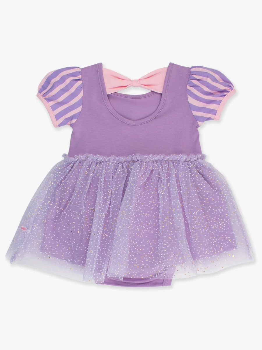 Short Sleeve Princess Bow Twirl Romper | RuffleButts / RuggedButts