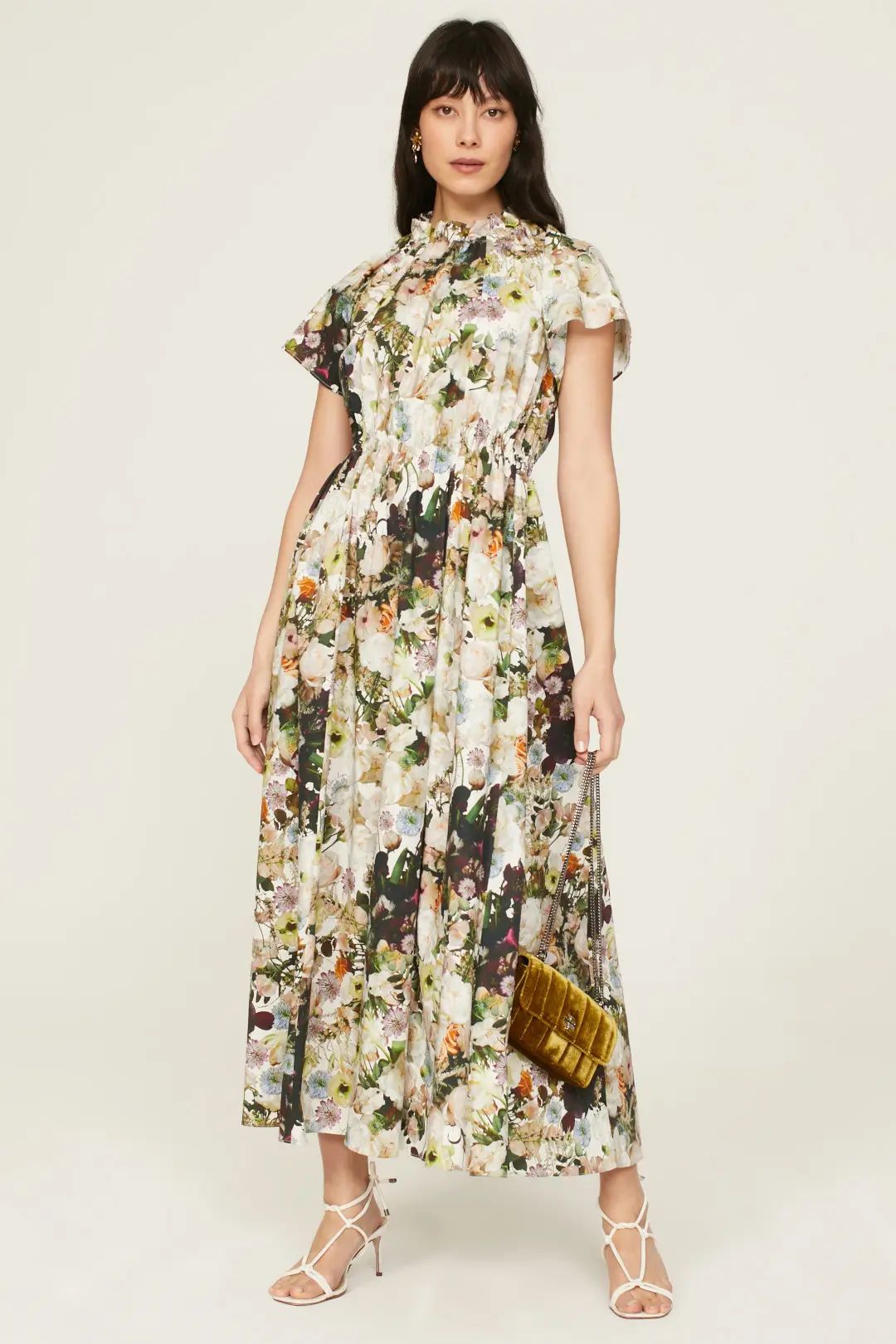 Green Floral Shirred Dress | Rent the Runway