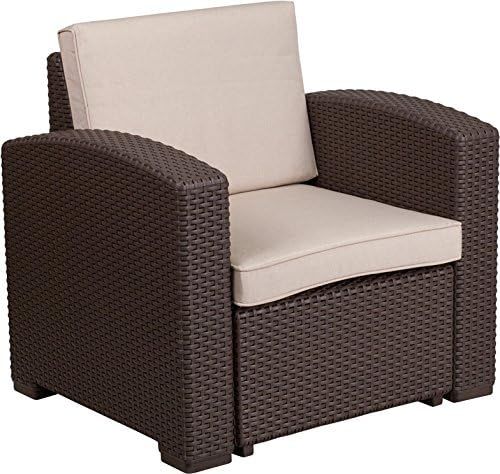 LIVING TRENDS Chocolate Brown Faux Rattan Chair with All-Weather Beige Cushion | Amazon (US)