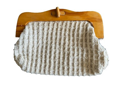 Crochet PURSE BAG Boho Vtg 1970s Wood Handle Toggle Woven Beige Handbag Lined  | eBay | eBay US