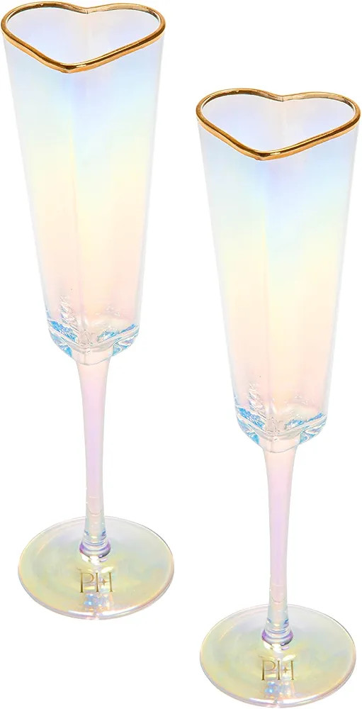 Paris Hilton Heart Shaped Champagne Flute Gift Set, Elegant Handmade Glassware Set, Perfect for C... | Amazon (US)