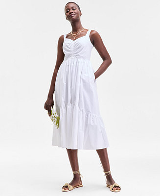 Women's Cotton Poplin Shirred Midi Dress, Exclusively at Macy's | Macy's