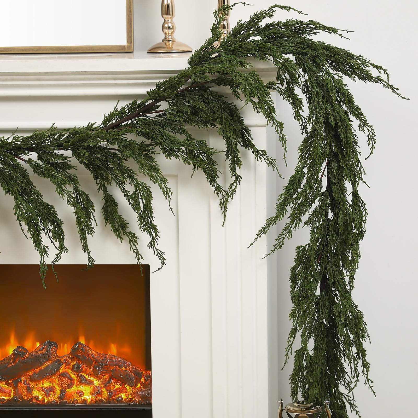 1 PCS 9 ft Christmas Cypress Cedar Garland - Artificial Real Touch Pine Needles Holiday Garland f... | Amazon (US)