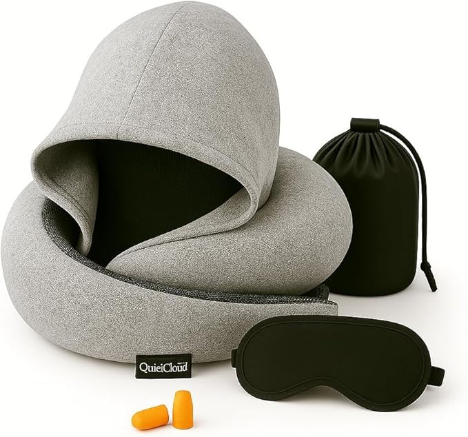 Travel Neck Pillow Hooded Memory Foam 360° Head & Chin Support, Lightweight Breathable Adjustabl... | Amazon (US)