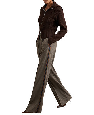 Women's Side-Stripe Wide-Leg Check Pants | Macy's