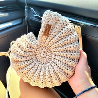 Seashell Bag, Small Beige Crossbody Bag With Adjustable Strap, Poliester Crochet Purse, Phone Unique Bright Sommer Boho | Etsy (US)