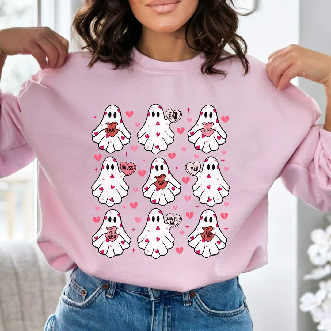 Anti Valentine Ghost Sweatshirt, Valentines Day Candy Hearts Shirt, Funny Valentine Hoodie, Valen... | Etsy (US)