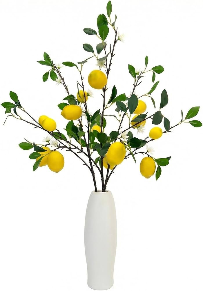 Artificial Lemon Branches Set of 3 \u2013 37" Faux Lemons with Stem for Kitchen Decor Farmhouse F... | Amazon (US)