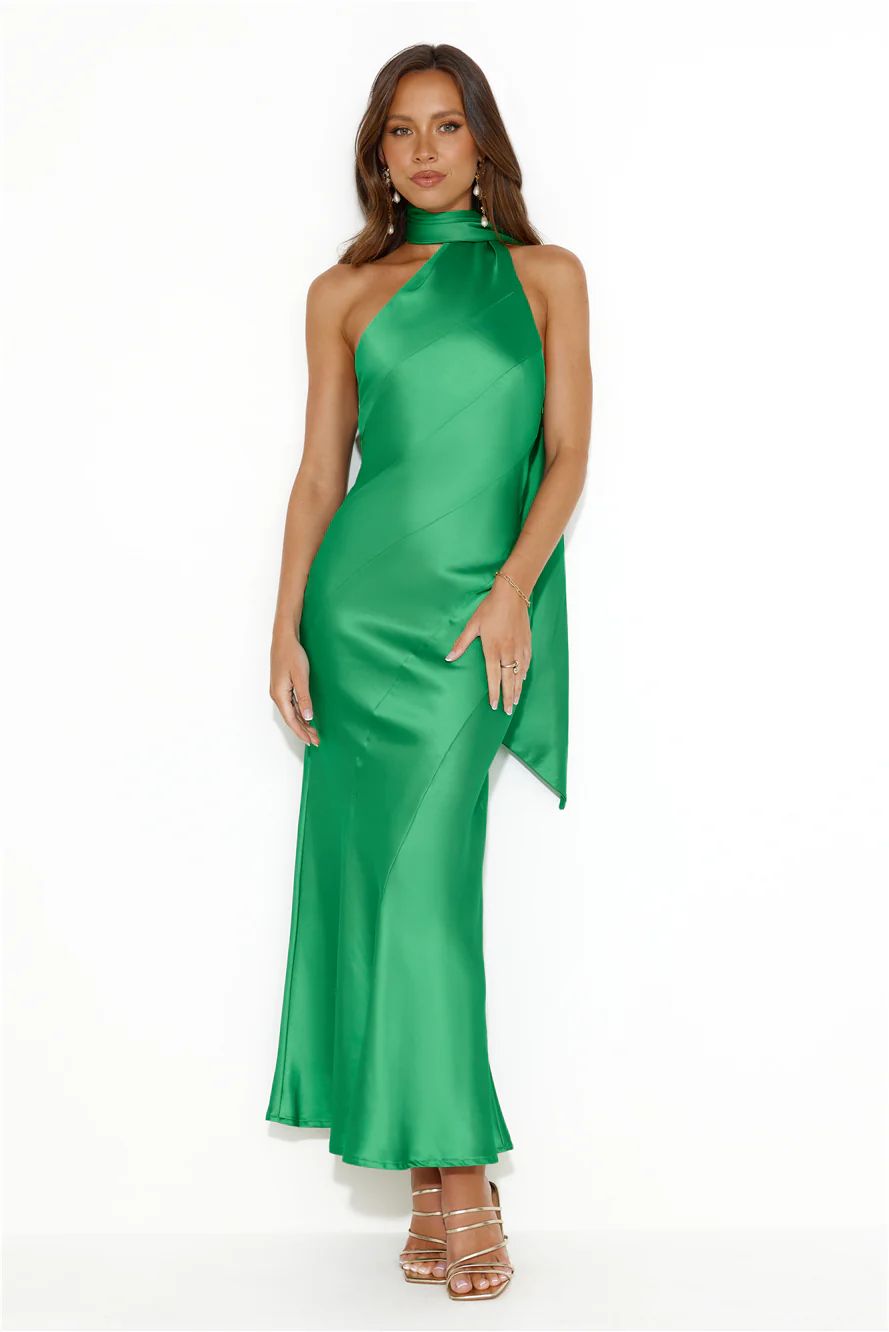 Glistening Star Satin Maxi Dress Green | Hello Molly