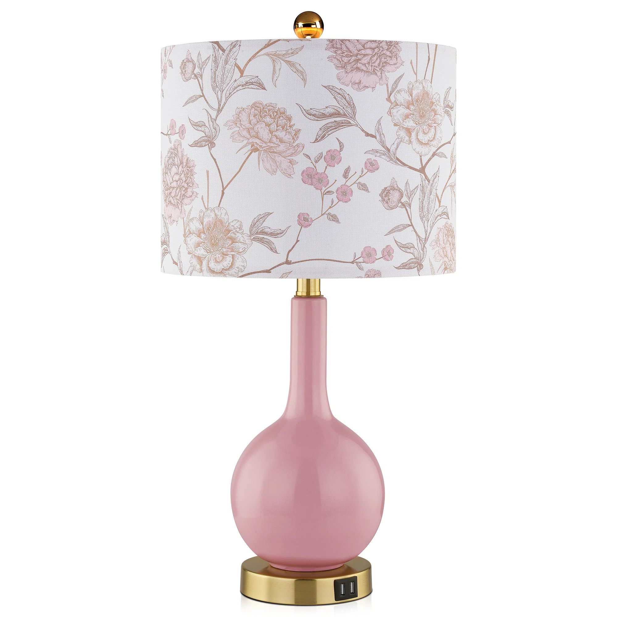 House of Hampton® Gawronski 24 in. Pink Ceramic USB Table Lamp with Floral Lampshape and Free LE... | Wayfair North America