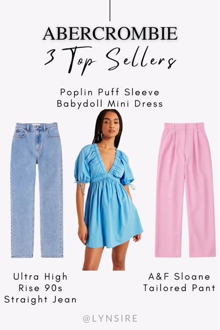 Ultra High Rise 90s Straight Jean, Poplin Puff Sleeve Babydoll Mini Dress, and A&F Sloane Tailored Pant. Abercrombie top sellers under $100 ✨

#LTKFind #LTKunder100 #LTKtravel