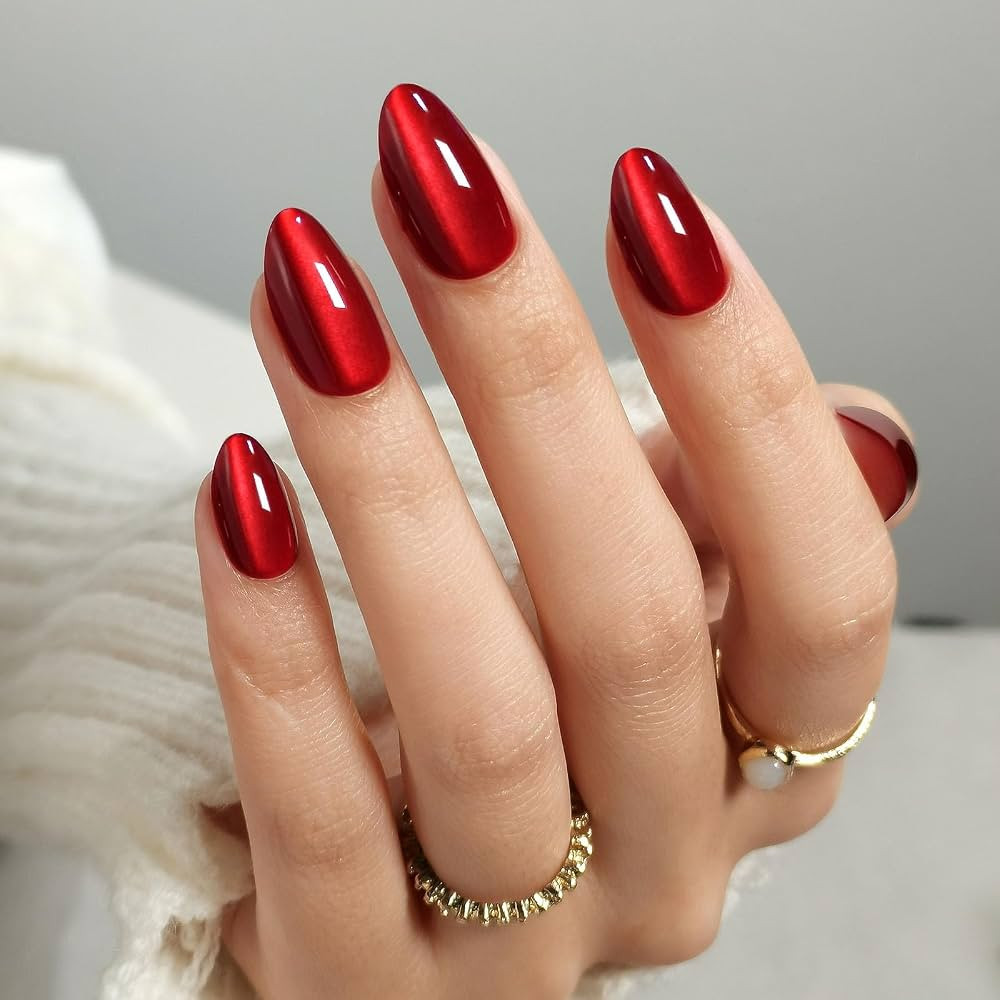 Valentines Press on Nails Almond - Soft Gel Red Cat Eye Press on Nails Short for Women Gift, Fit ... | Amazon (US)
