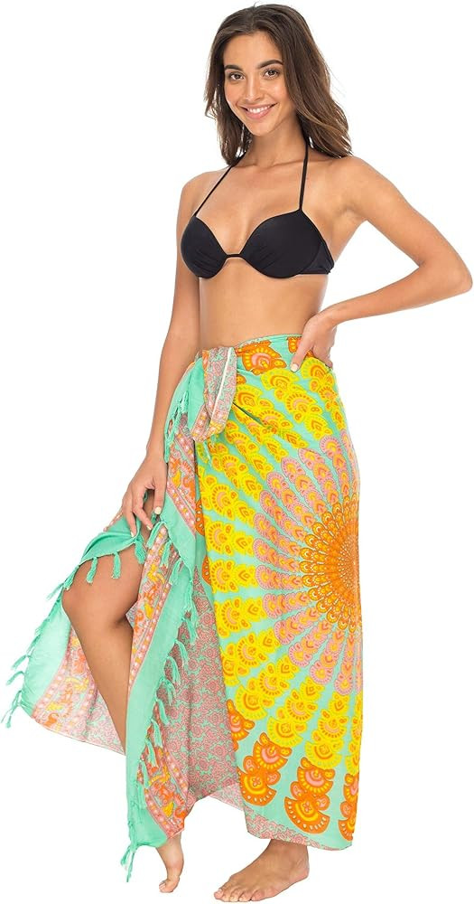 Back From Bali Womens Sarong Beach Swimsuit Bikini Cover up Wrap Peacock & Clip | Amazon (US)