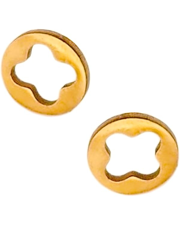 Minimalist Tiny Clover Flower Cutout Stud Earrings. Stainless Steel in Silver & 18K Gold. Lightwe... | Amazon (US)