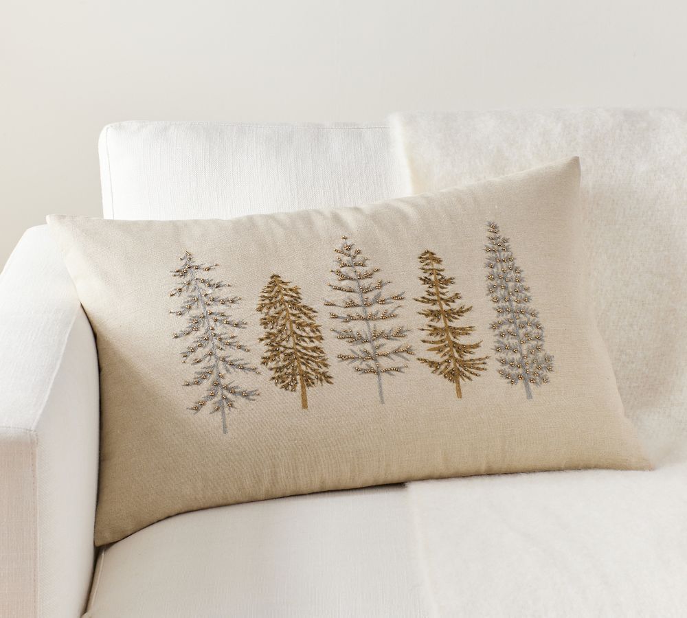 Winter Trees Embroidered Lumbar Pillow Cover | Pottery Barn (US)