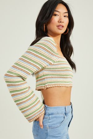 Layla Crochet Striped Sweater | Altar'd State