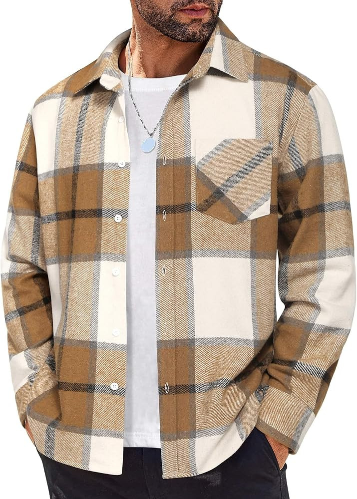 COOFANDY Mens Flannel Shirts Long Sleeve Lightweight Plaid Shirt Casual Button Down Shirts Jacket | Amazon (US)