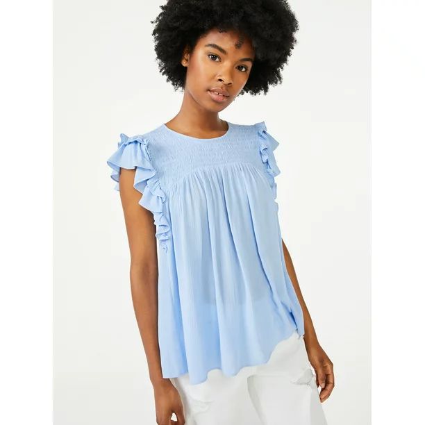 Scoop Women's Flutter Sleeve Double Ruffle Top | Walmart (US)