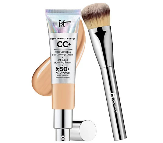 IT Cosmetics Full Coverage Physical SPF 50 CC Cream with Plush Brush - QVC.com | QVC