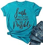 Women Faith Does Not Make Things Easy It Makes Them Possible Tshirts Casual Short Sleeve Tee Tops Bl | Amazon (US)