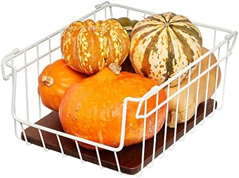 iDesign The Ría Safford Collection Open Front Wire Basket with Acacia Wood, 14" x 10" x 6" | Amazon (US)