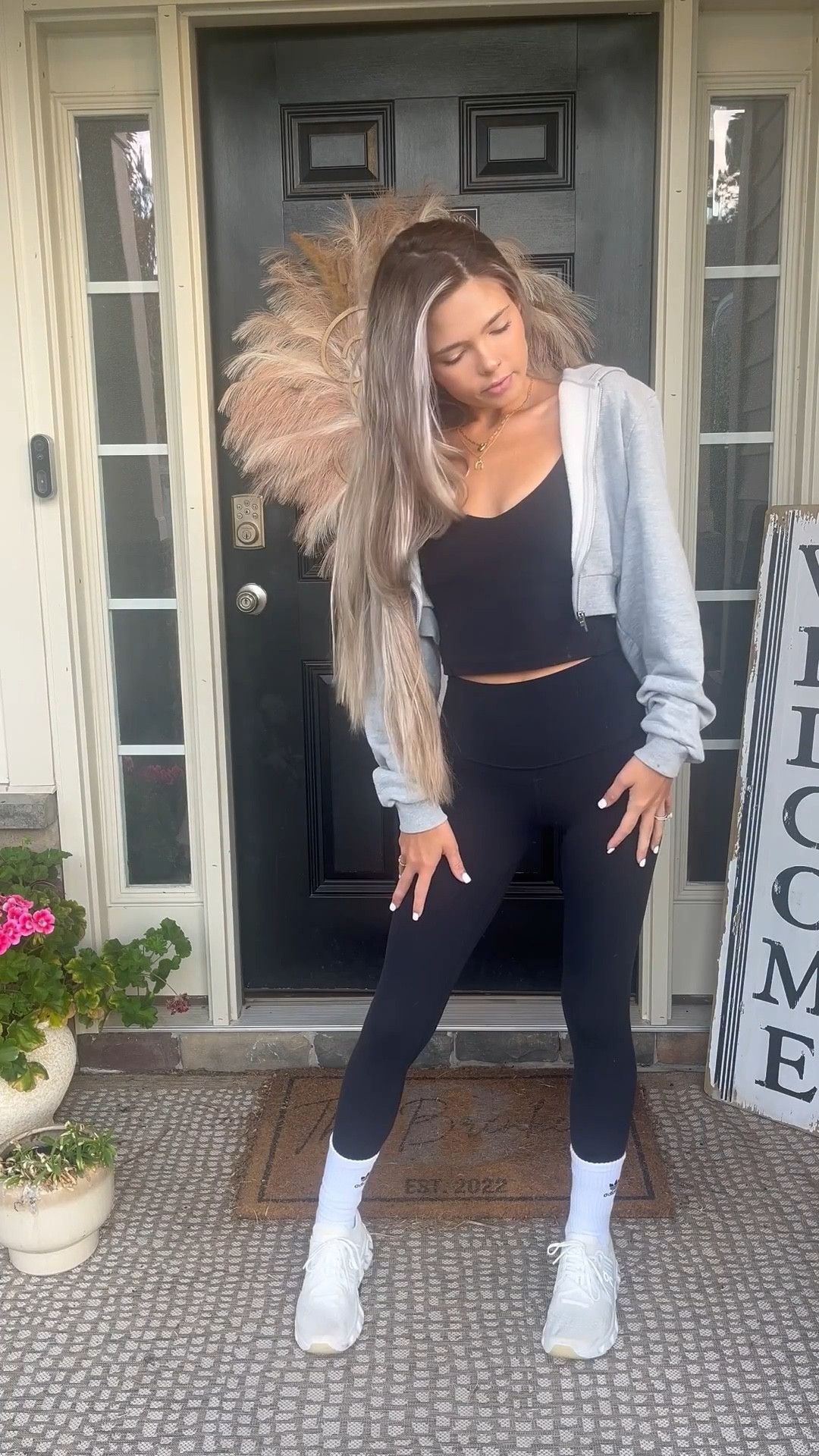 Casual fall vibes 🍂 Perfect for WFH, toddler chaos, and coffee runs ☕️ Black Lululemon Align leggings + cropped tank + cozy gray Alo zip-up hoodie + On Clouds + Adidas socks

Jacket: Small
Top: Size 2
Leggings: Size 2

#LTKFamily #LTKSeasonal #LTKActive