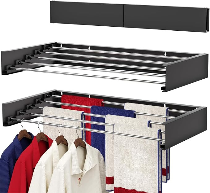 Wall Mounted Drying Rack 31.5", Foldable Laundry Drying Rack with Stainless Steel Rods, Retractab... | Amazon (US)