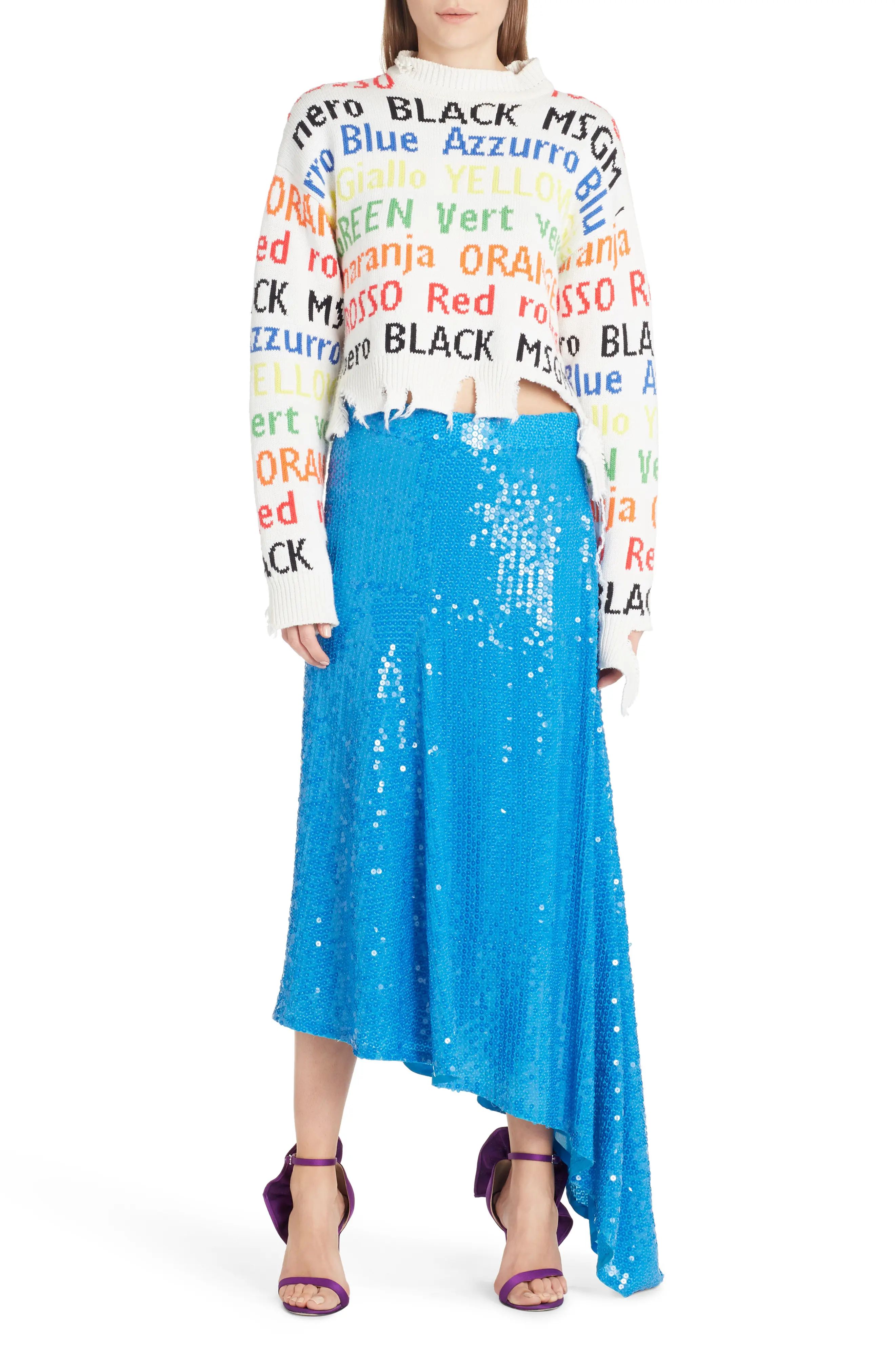 MSGM Asymmetrical Sequin Skirt | Nordstrom