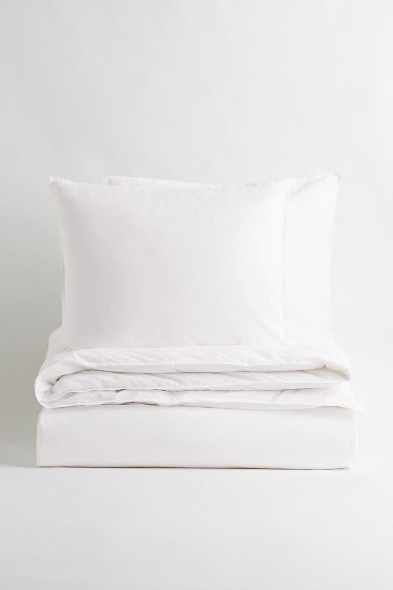King/Queen Cotton Duvet Cover Set - White - Home All | H&M US | H&M (US + CA)
